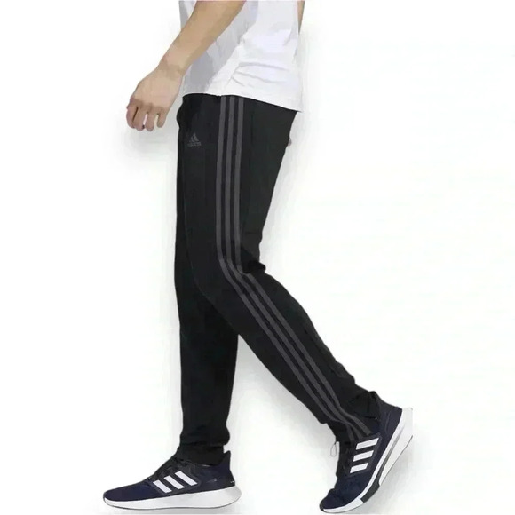 Adidas Mens Midweight Essential Tricot Zip Track Pants in Carbon/black 3 Stripe - Picture 1 of 16